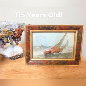 1908 Vintage Sail boat Post Card in Picture Frame